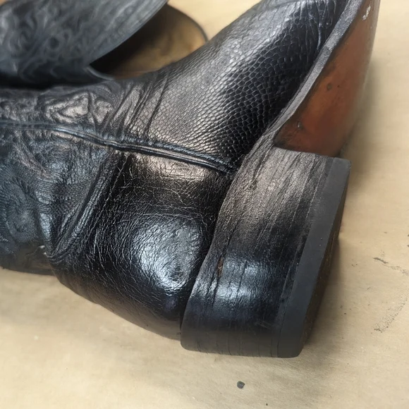 Lucchese Boots men's size 9D Exotic Genuine Black Smooth Ostrich classic Western
